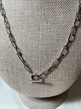 Bomb Party Silver-Tone Toggle Paper Clip Chain Necklace 9” drop